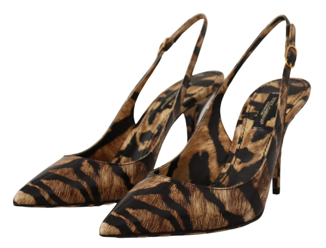 Dolce & Gabbana Brown Slingbacks Leather Tiger Shoes - Ellie Belle