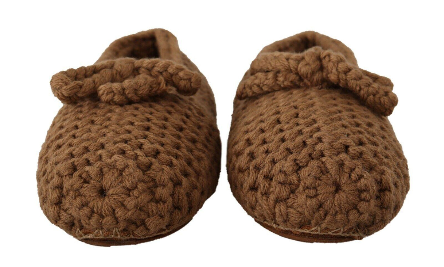 Dolce & Gabbana Brown Slip On Ballerina Flats Wool Knit Shoes - Ellie Belle