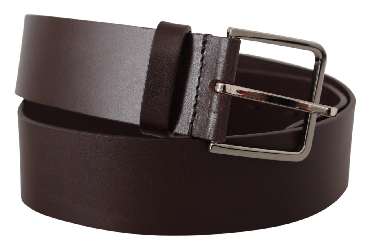 Dolce & Gabbana Brown Solid Calf Leather Logo Metal Buckle Belt - Ellie Belle