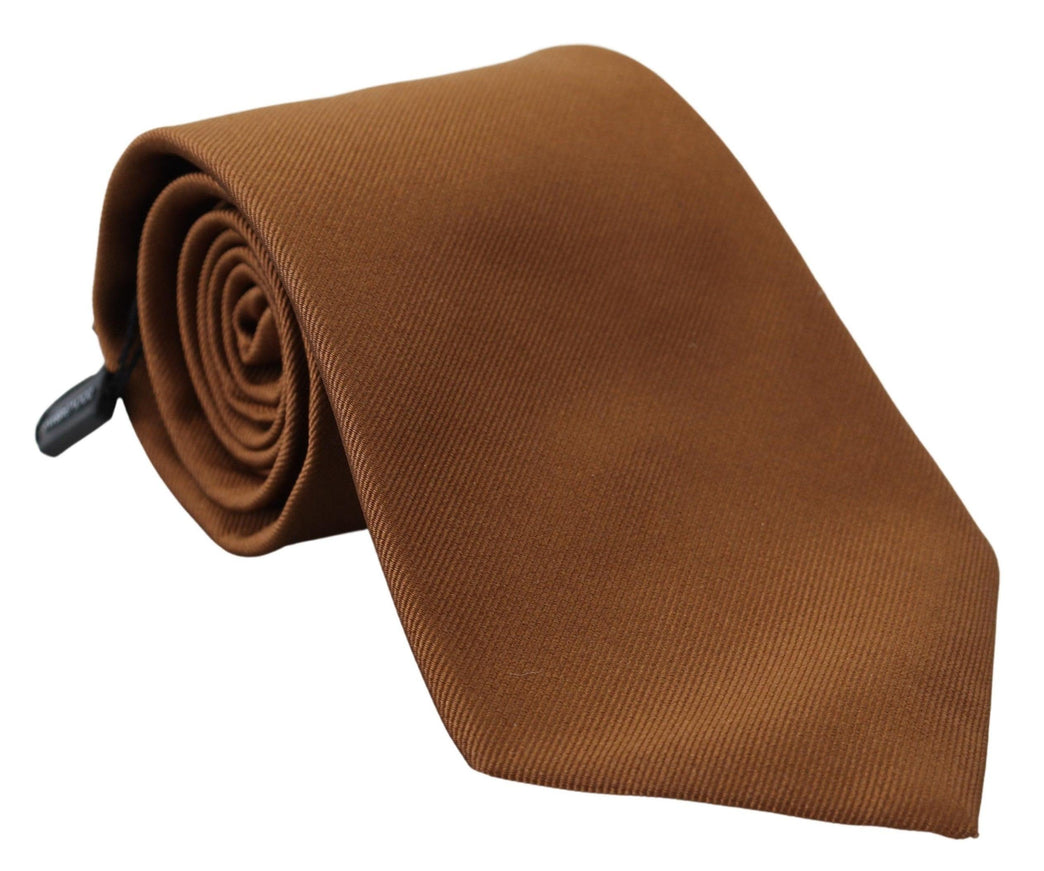 Dolce & Gabbana Brown Solid Classic Men Necktie Silk Tie - Ellie Belle