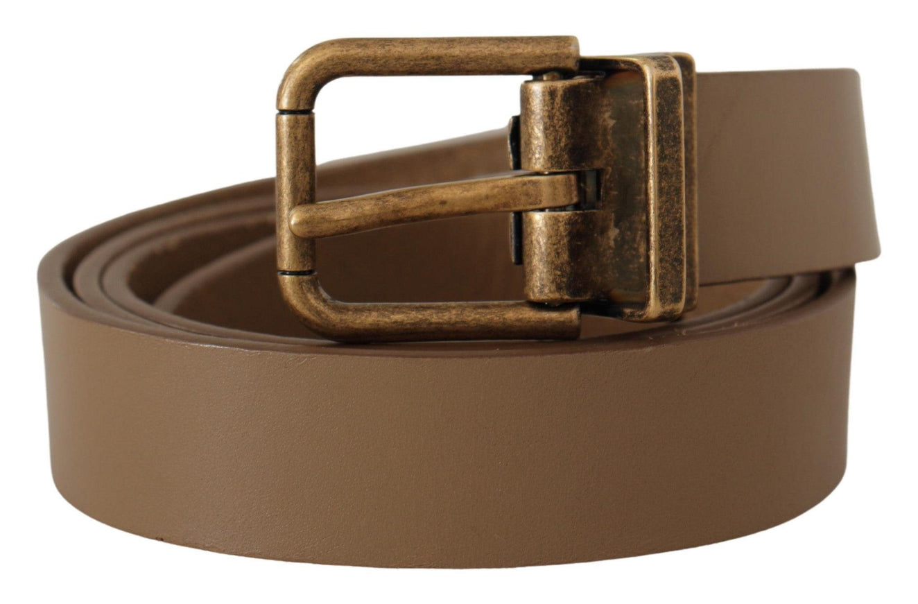 Dolce & Gabbana Brown Solid Leather Brass Buckle Classic Belt - Ellie Belle