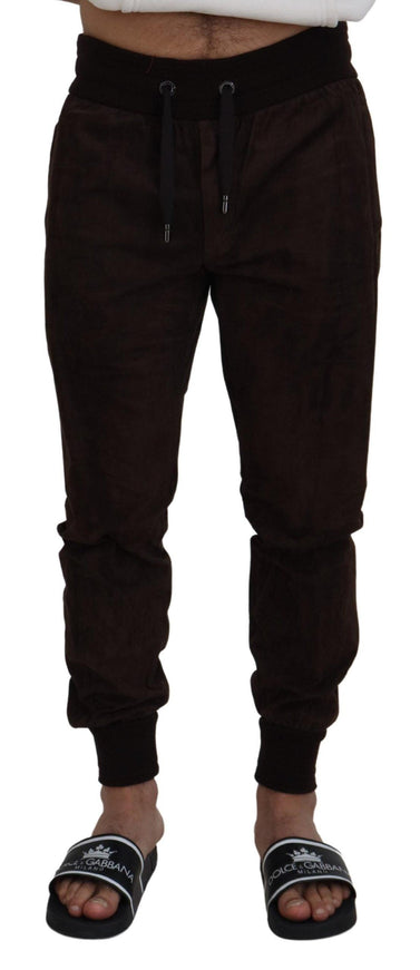 Dolce & Gabbana Brown Solid Men Drawstring Jogger Pants - Ellie Belle