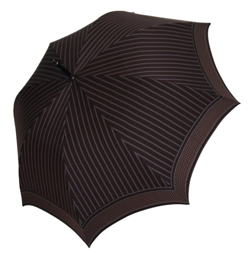 Dolce & Gabbana Brown Striped Leather Handle Collapsible Sartoria Umbrella - Ellie Belle