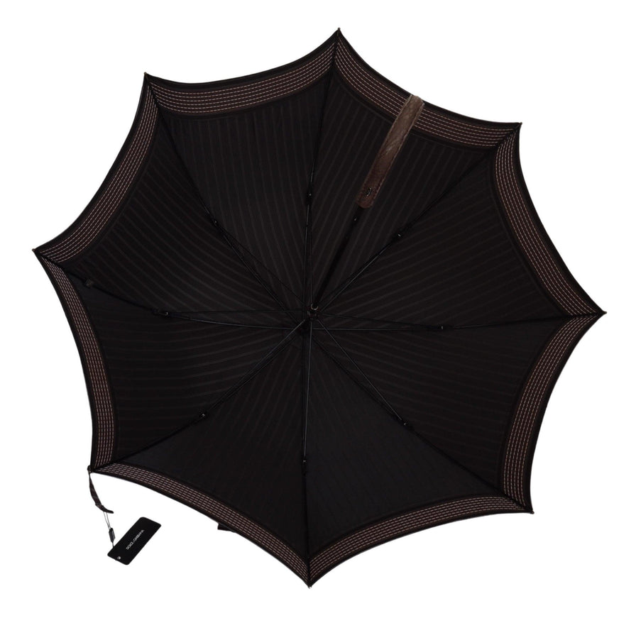 Dolce & Gabbana Brown Striped Leather Handle Collapsible Sartoria Umbrella - Ellie Belle