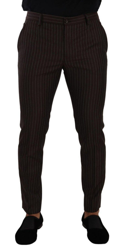 Dolce & Gabbana Brown Striped Wool Formal Trouser Dress Pants - Ellie Belle