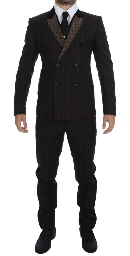 Dolce & Gabbana Brown Striped Wool Slim 3 Piece Suit Tuxedo - Ellie Belle