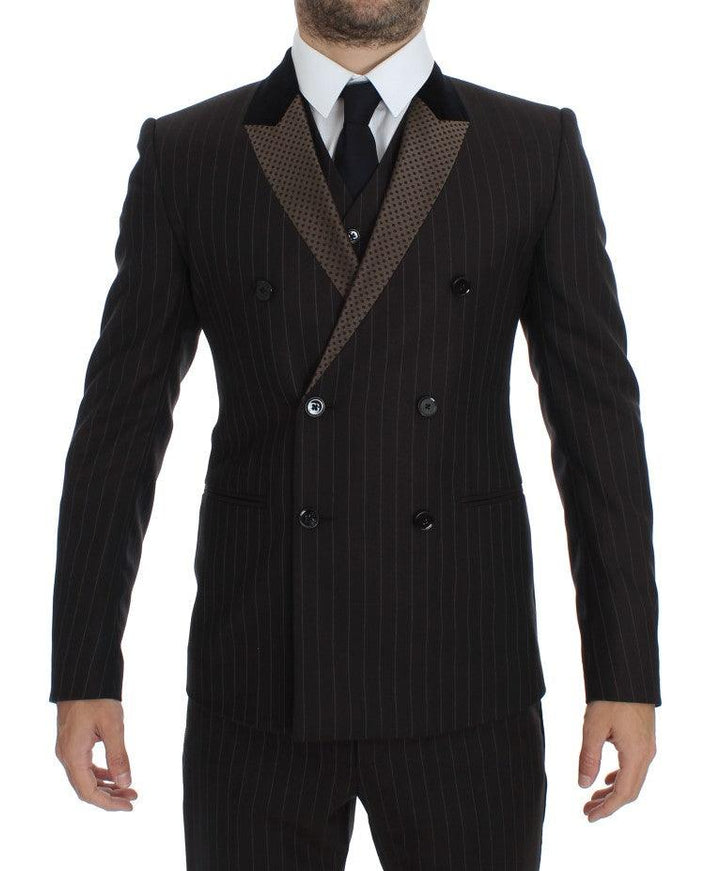 Dolce & Gabbana Brown Striped Wool Slim 3 Piece Suit Tuxedo - Ellie Belle