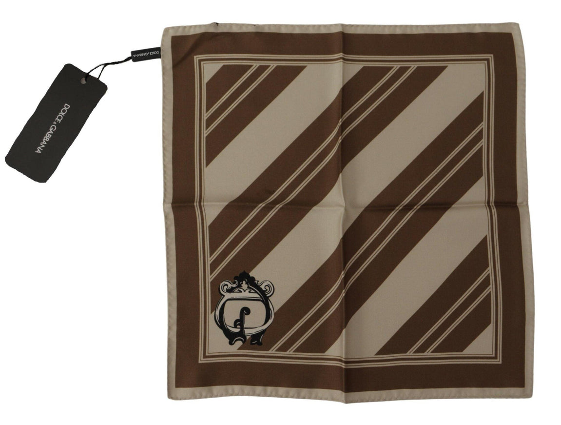 Dolce & Gabbana Brown Stripes DG Logo Square Mens Handkerchief Scarf - Ellie Belle