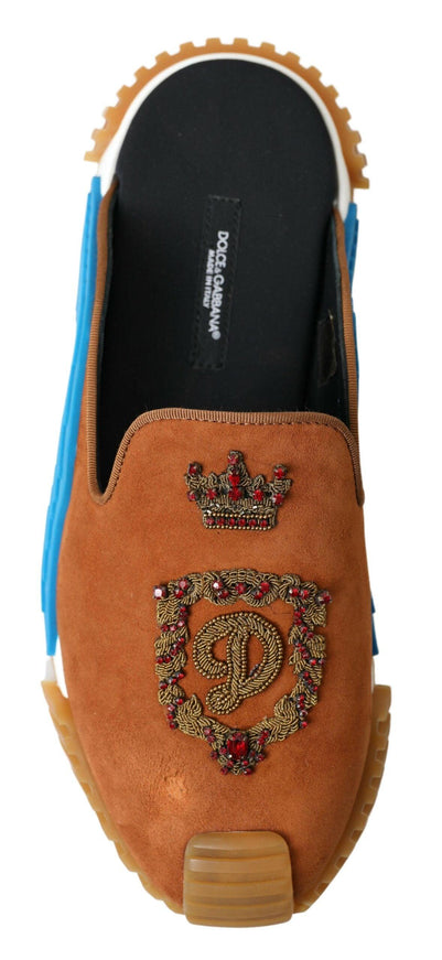 Dolce & Gabbana Brown Suede Crown Logo NS1 Slides Sandals - Ellie Belle