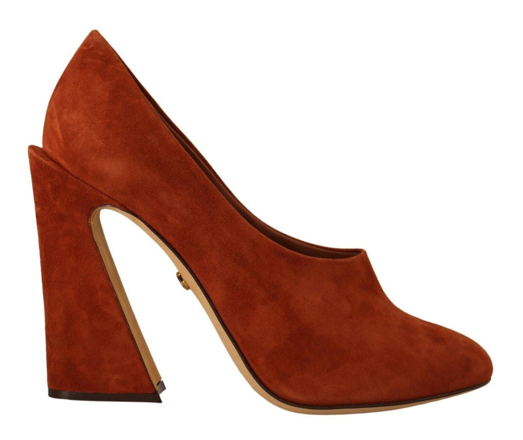 Dolce & Gabbana Brown Suede Leather Block Heels Pumps Shoes - Ellie Belle