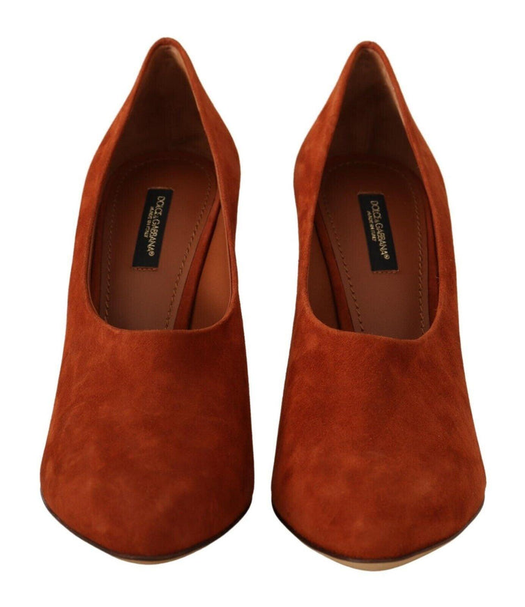 Dolce & Gabbana Brown Suede Leather Block Heels Pumps Shoes - Ellie Belle