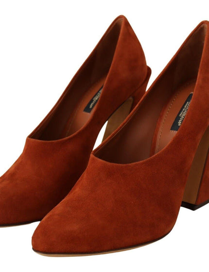 Dolce & Gabbana Brown Suede Leather Block Heels Pumps Shoes - Ellie Belle
