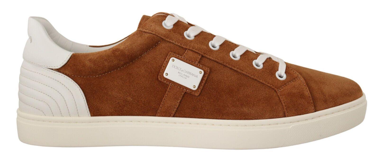 Dolce & Gabbana Brown Suede Leather Low Tops Sneakers Shoes - Ellie Belle