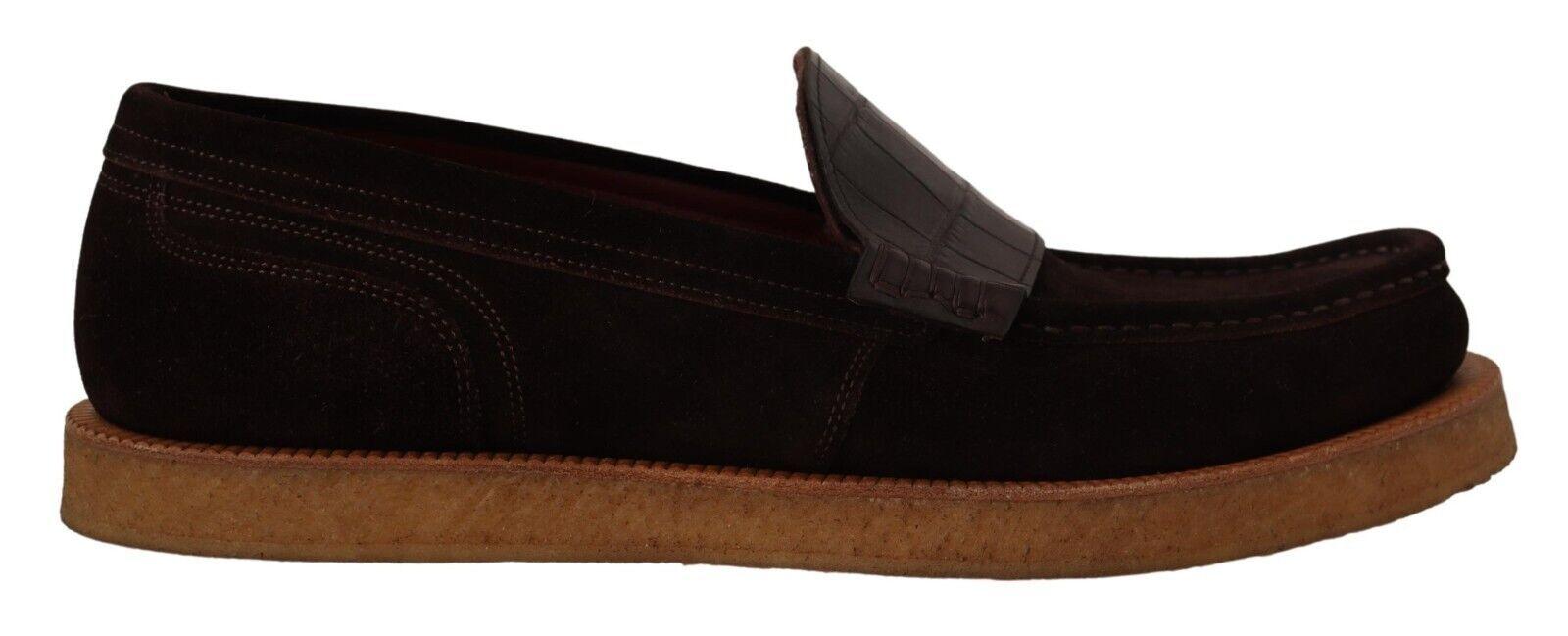 Dolce & Gabbana Brown Suede Leather Slip On Flats Moccasin Shoes - Ellie Belle