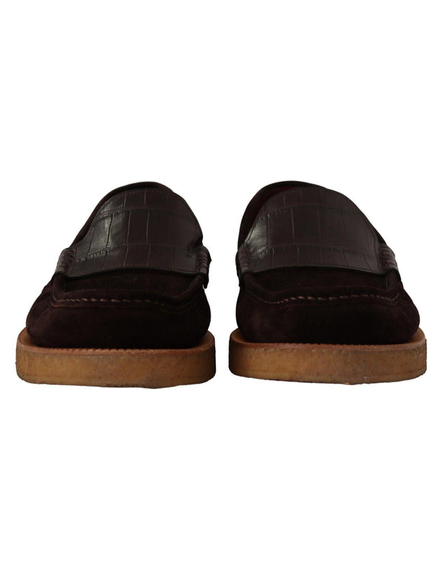 Dolce & Gabbana Brown Suede Leather Slip On Flats Moccasin Shoes - Ellie Belle