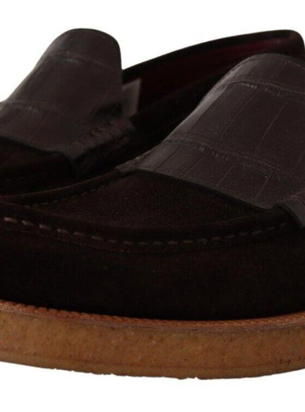 Dolce & Gabbana Brown Suede Leather Slip On Flats Moccasin Shoes - Ellie Belle