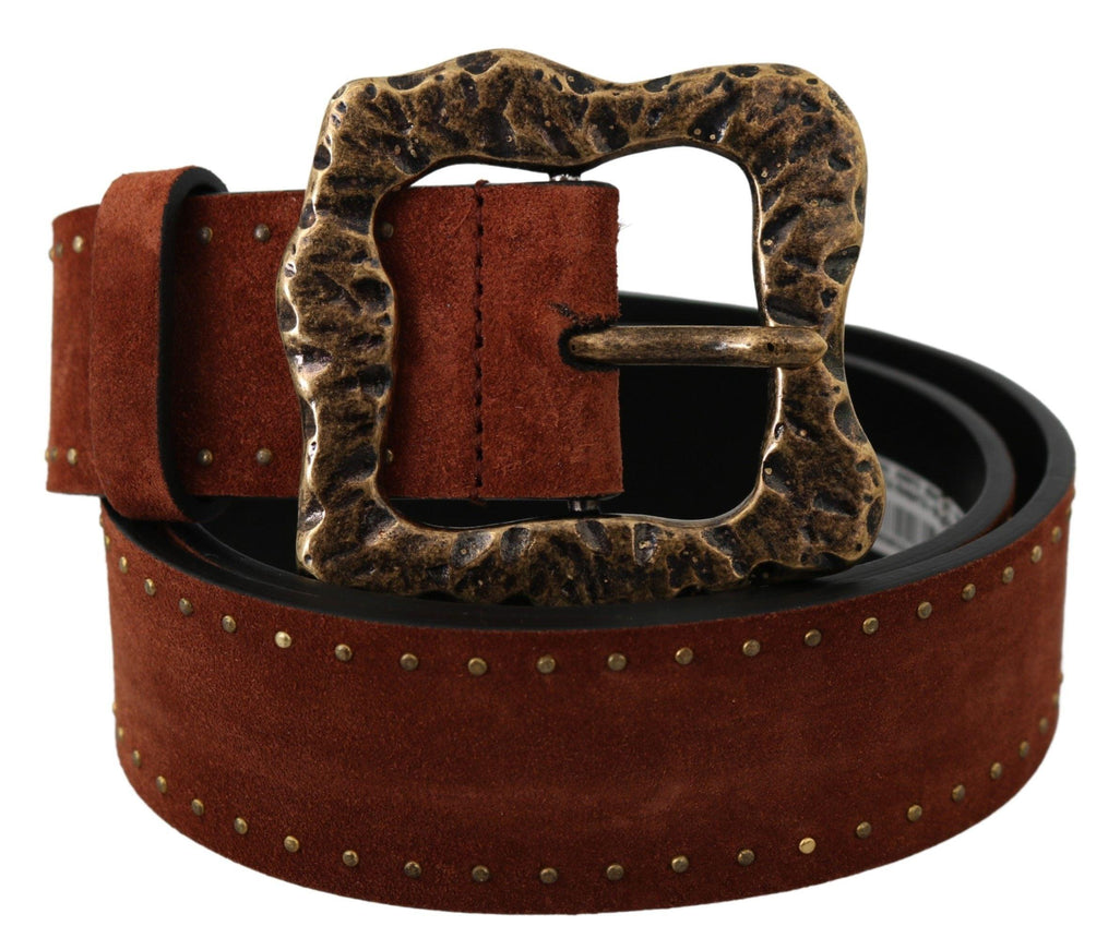 Dolce & Gabbana Brown Suede Leather Studded Baroque Belt - Ellie Belle