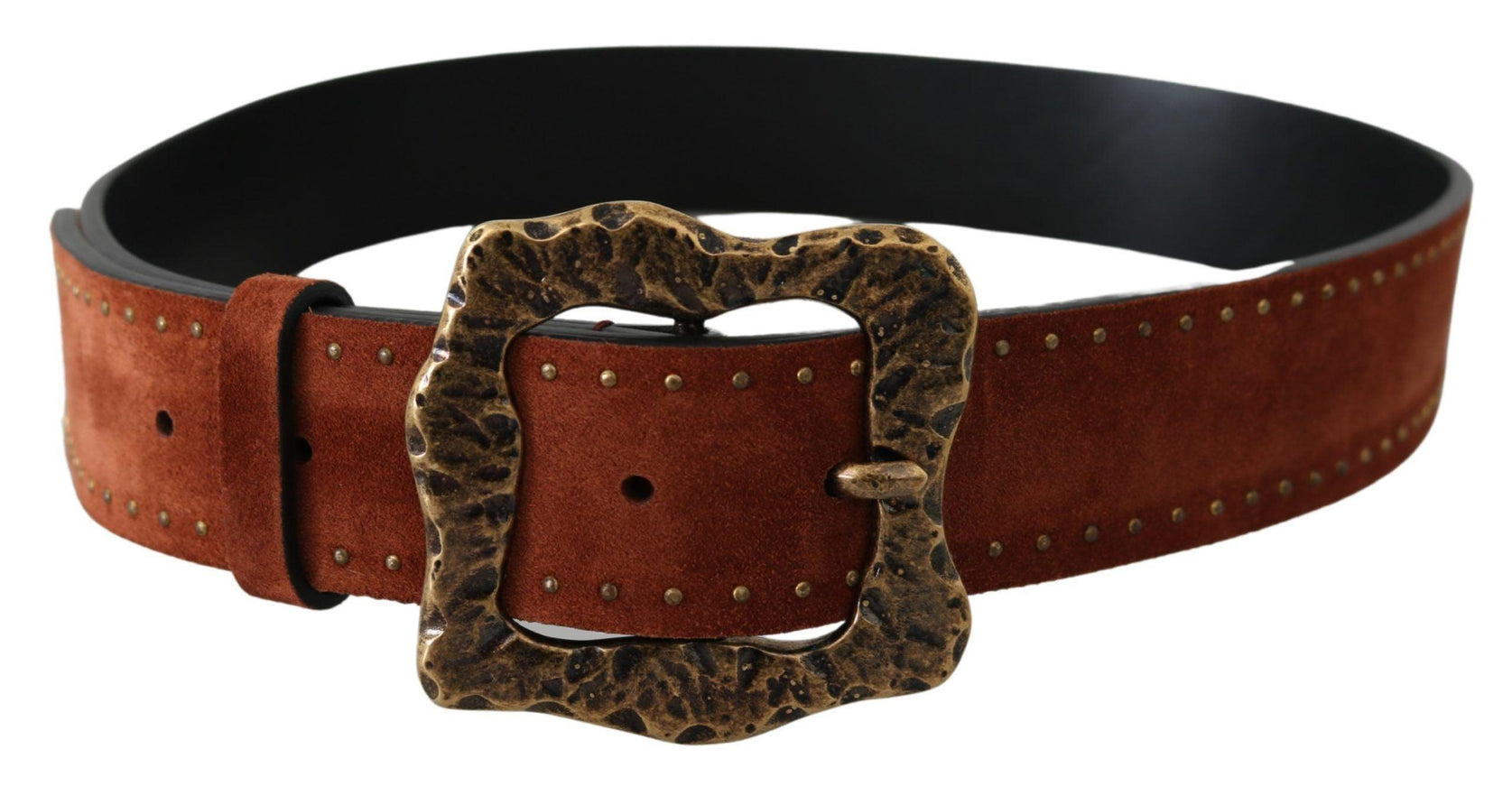 Dolce & Gabbana Brown Suede Leather Studded Baroque Belt - Ellie Belle