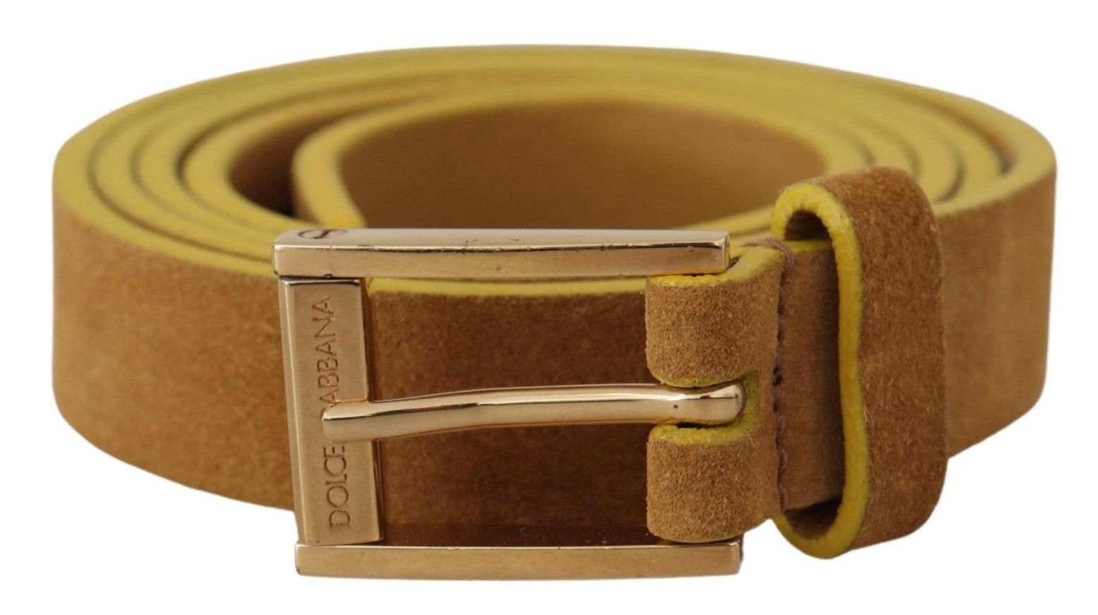 Dolce & Gabbana Brown Suede Skinny Gold Metal Logo Buckle Belt - Ellie Belle