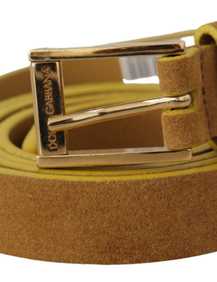 Dolce & Gabbana Brown Suede Skinny Gold Metal Logo Buckle Belt - Ellie Belle