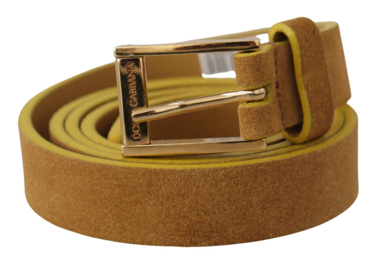 Dolce & Gabbana Brown Suede Skinny Gold Metal Logo Buckle Belt - Ellie Belle