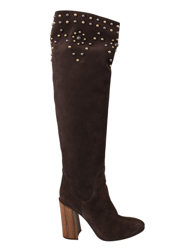 Dolce & Gabbana Brown Suede Studded Knee High Shoes Boots - Ellie Belle