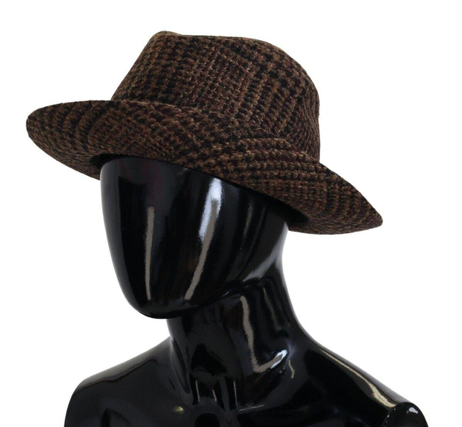 Dolce & Gabbana Brown Tweed Wool Logo Fedora Trilby Hat - Ellie Belle