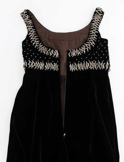 Dolce & Gabbana Brown Velvet Crystal Sheath Gown Dress - Ellie Belle