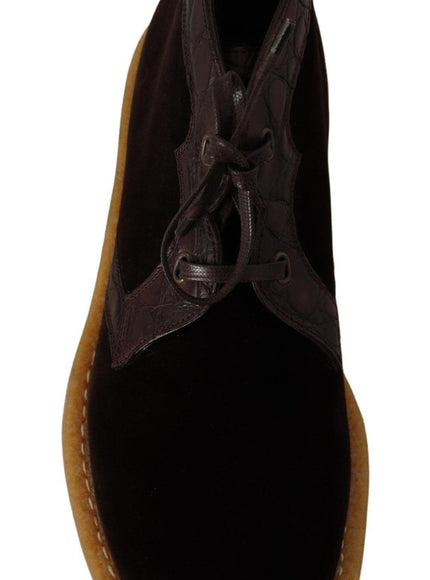 Dolce & Gabbana Brown Velvet Exotic Leather Boots - Ellie Belle