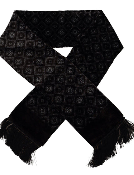 Dolce & Gabbana Brown Velvet Geometric Shawl Fringe Neck Wrap Scarf - Ellie Belle