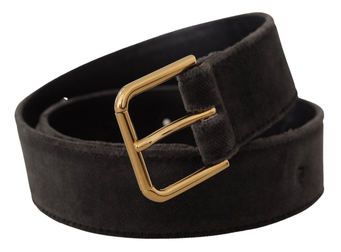 Dolce & Gabbana Brown Velvet Gold Tone Logo Metal Waist Buckle Belt - Ellie Belle