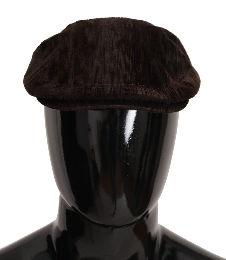 Dolce & Gabbana Brown Velvet Newsboy Men Capello Cotton Hat - Ellie Belle