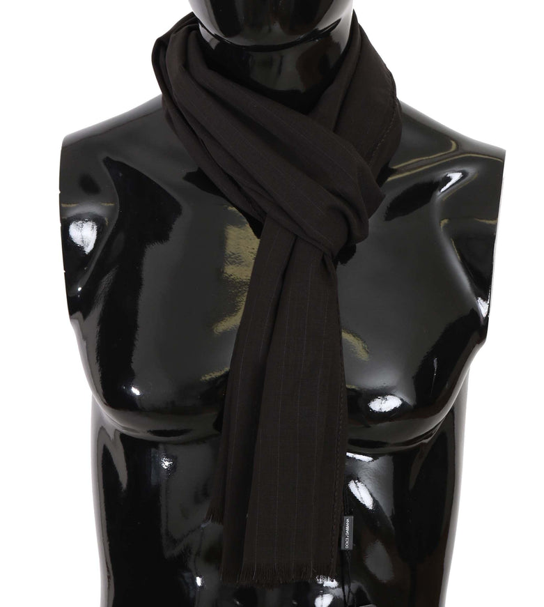 Dolce & Gabbana Brown Virgin Wool Striped Pattern Wrap Scarf - Ellie Belle