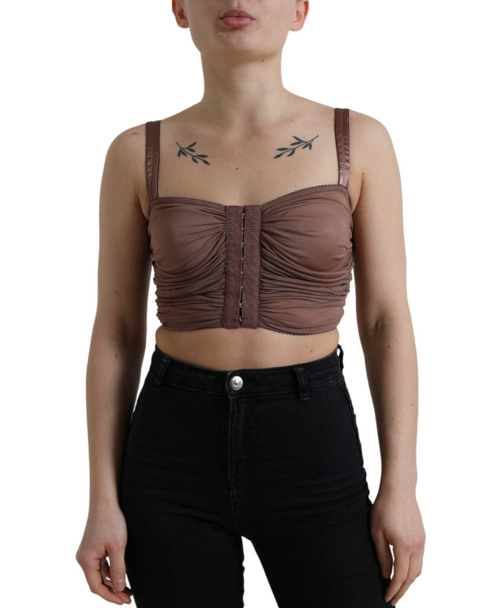 Dolce & Gabbana Brown Viscose Bustier Sleeveless Cropped Top - Ellie Belle