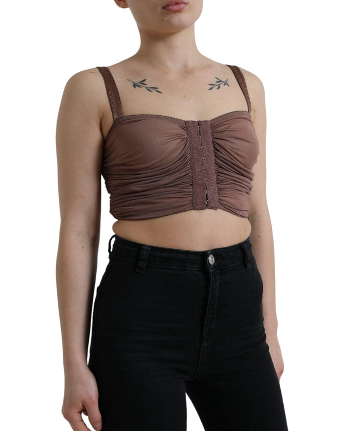 Dolce & Gabbana Brown Viscose Bustier Sleeveless Cropped Top - Ellie Belle