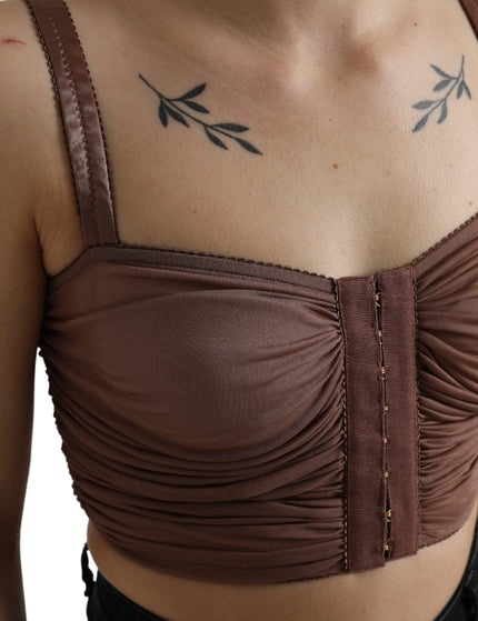 Dolce & Gabbana Brown Viscose Bustier Sleeveless Cropped Top - Ellie Belle