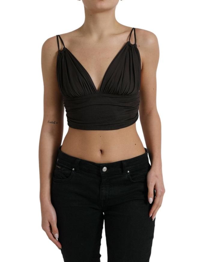 Dolce & Gabbana Brown Viscose Plunging V-neck Cropped Tank Top - Ellie Belle