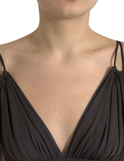 Dolce & Gabbana Brown Viscose Plunging V-neck Cropped Tank Top - Ellie Belle
