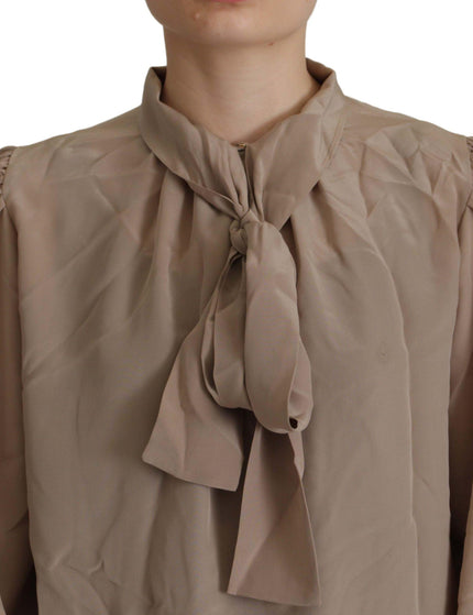 Dolce & Gabbana Brown Waistband Sleeves Ascot Collar Top Blouse - Ellie Belle