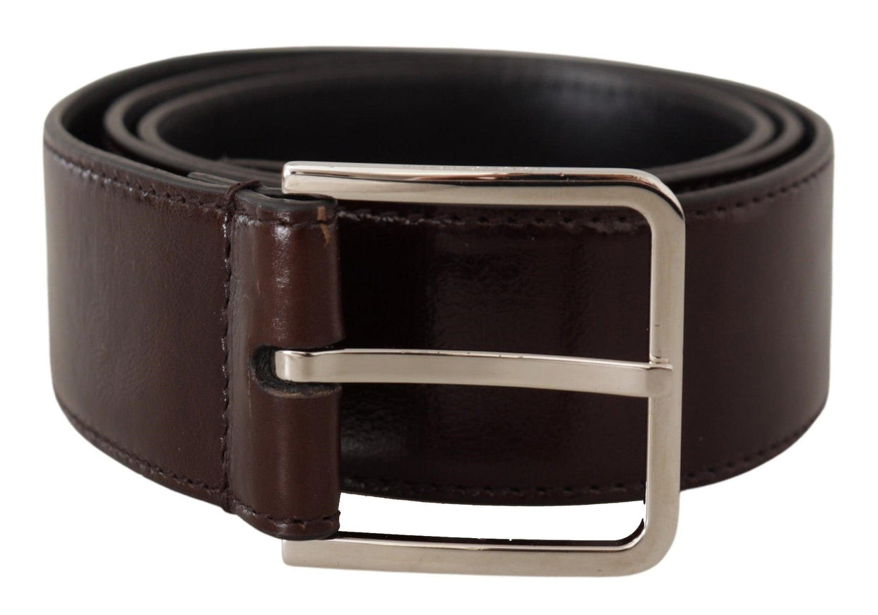 Dolce & Gabbana Brown Wide Patent Leather Buckle Silver Buckle Belt - Ellie Belle