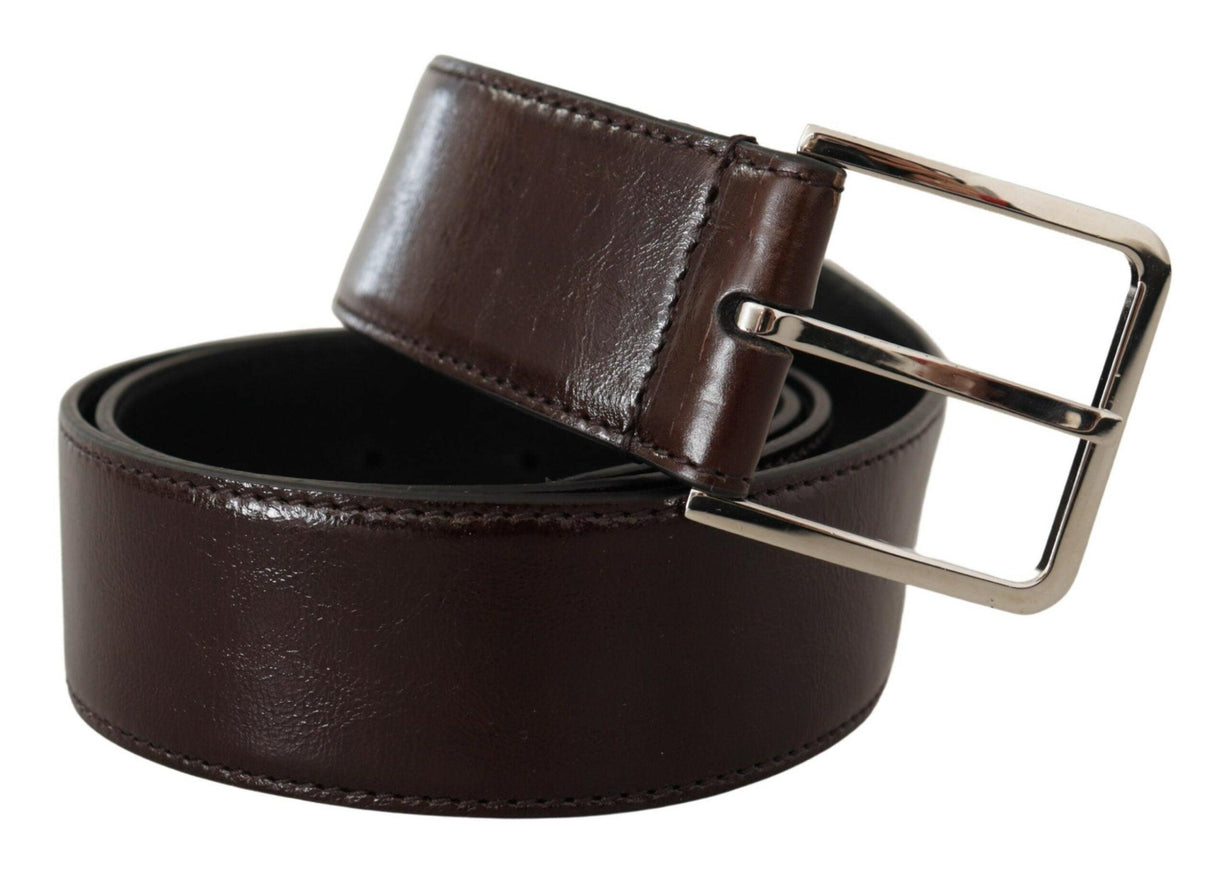 Dolce & Gabbana Brown Wide Patent Leather Buckle Silver Buckle Belt - Ellie Belle