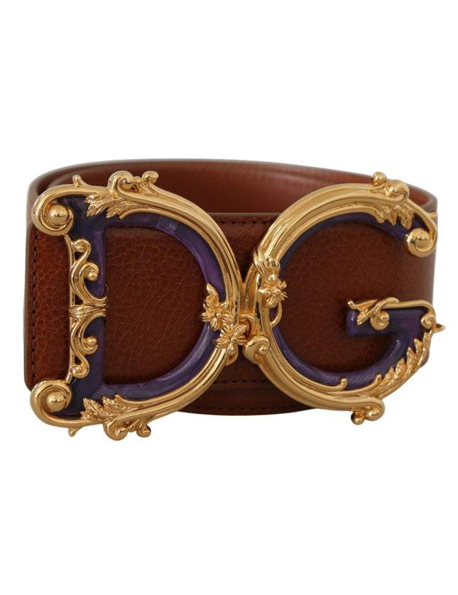 Dolce & Gabbana Brown Wide Waist Leather DG Logo Baroque Buckle Belt - Ellie Belle