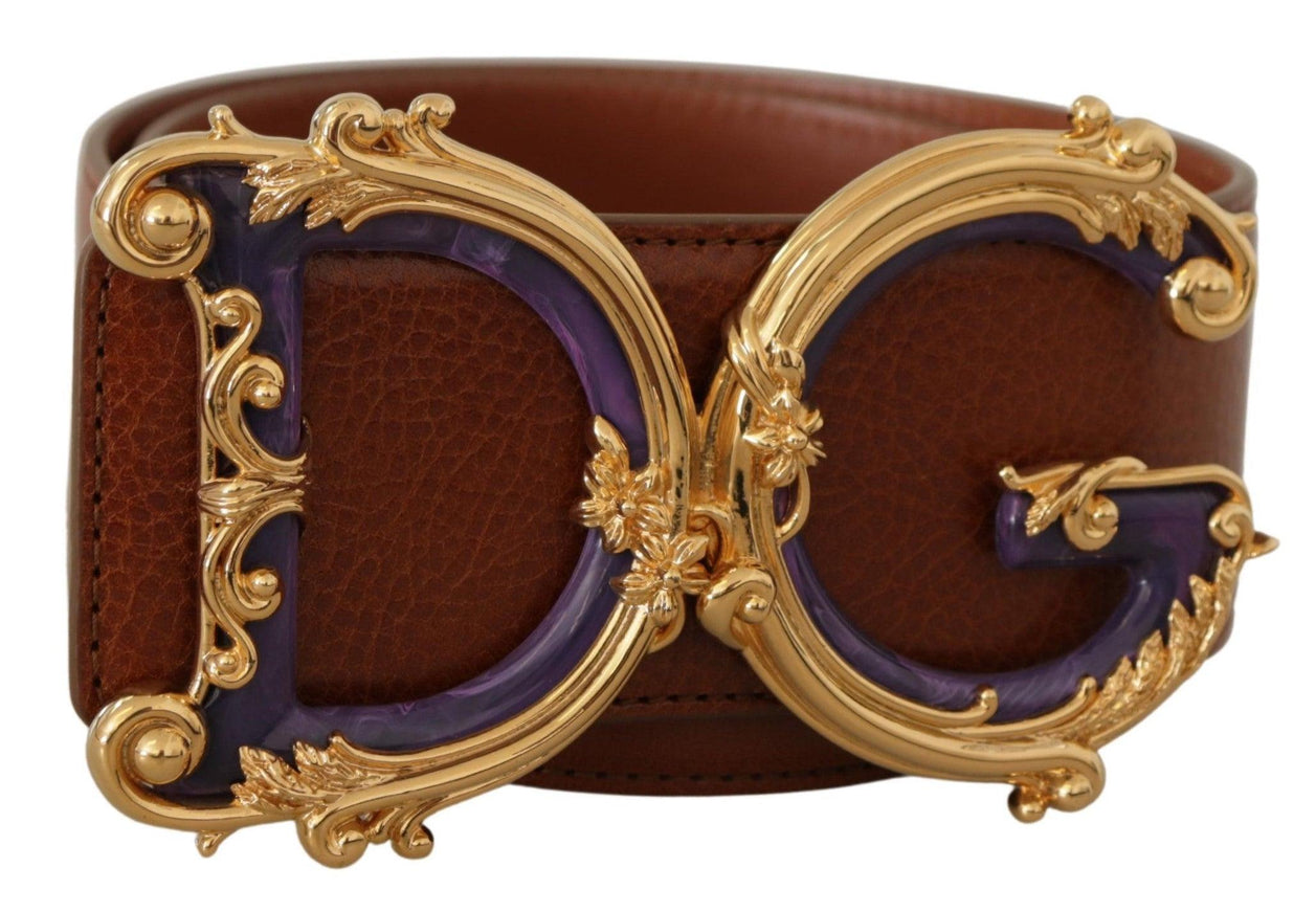 Dolce & Gabbana Brown Wide Waist Leather DG Logo Baroque Buckle Belt - Ellie Belle