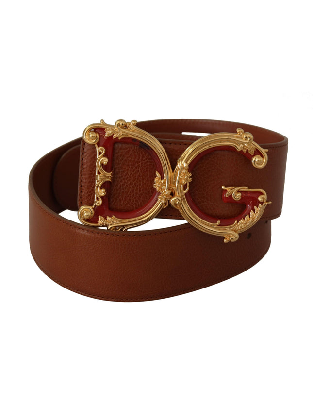 Dolce & Gabbana Brown Wide Waist Leather DG Logo Baroque Buckle Belt - Ellie Belle
