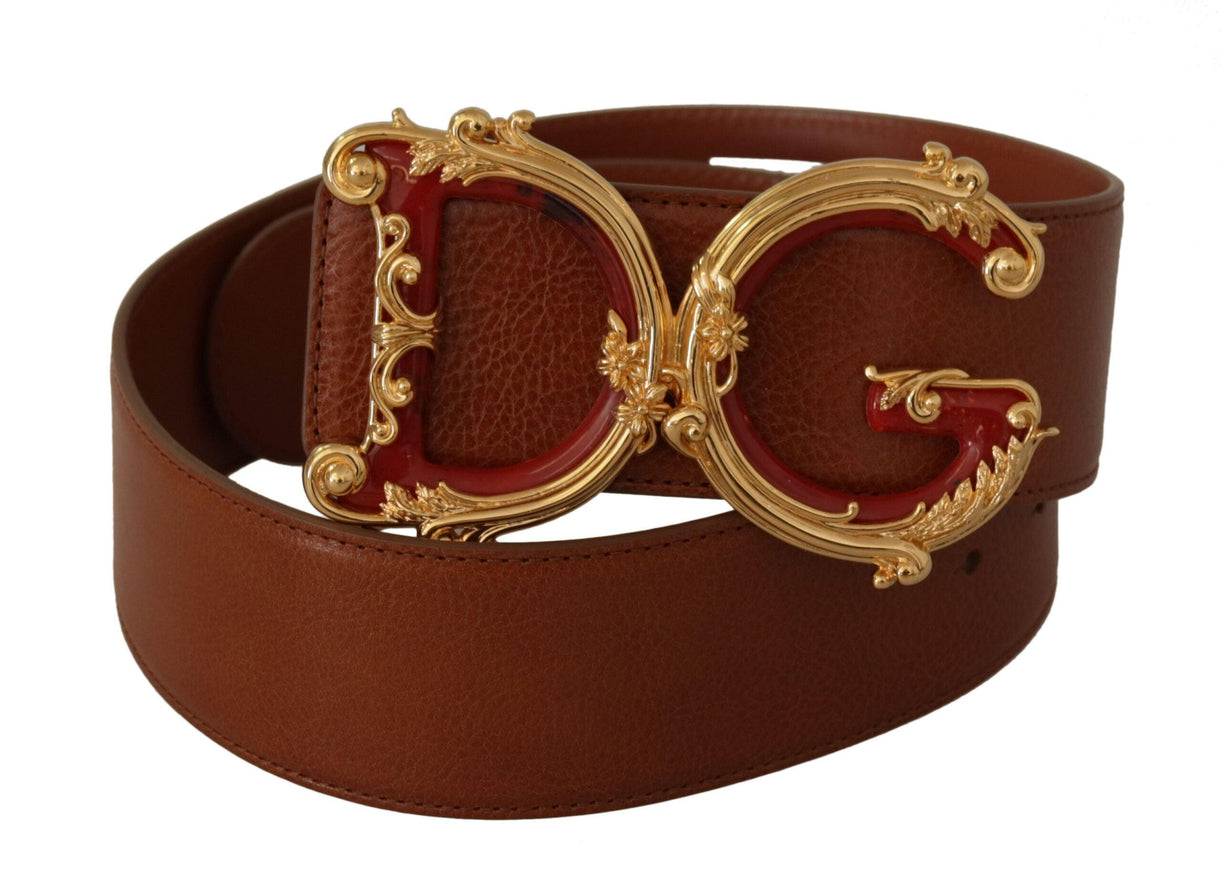 Dolce & Gabbana Brown Wide Waist Leather DG Logo Baroque Buckle Belt - Ellie Belle