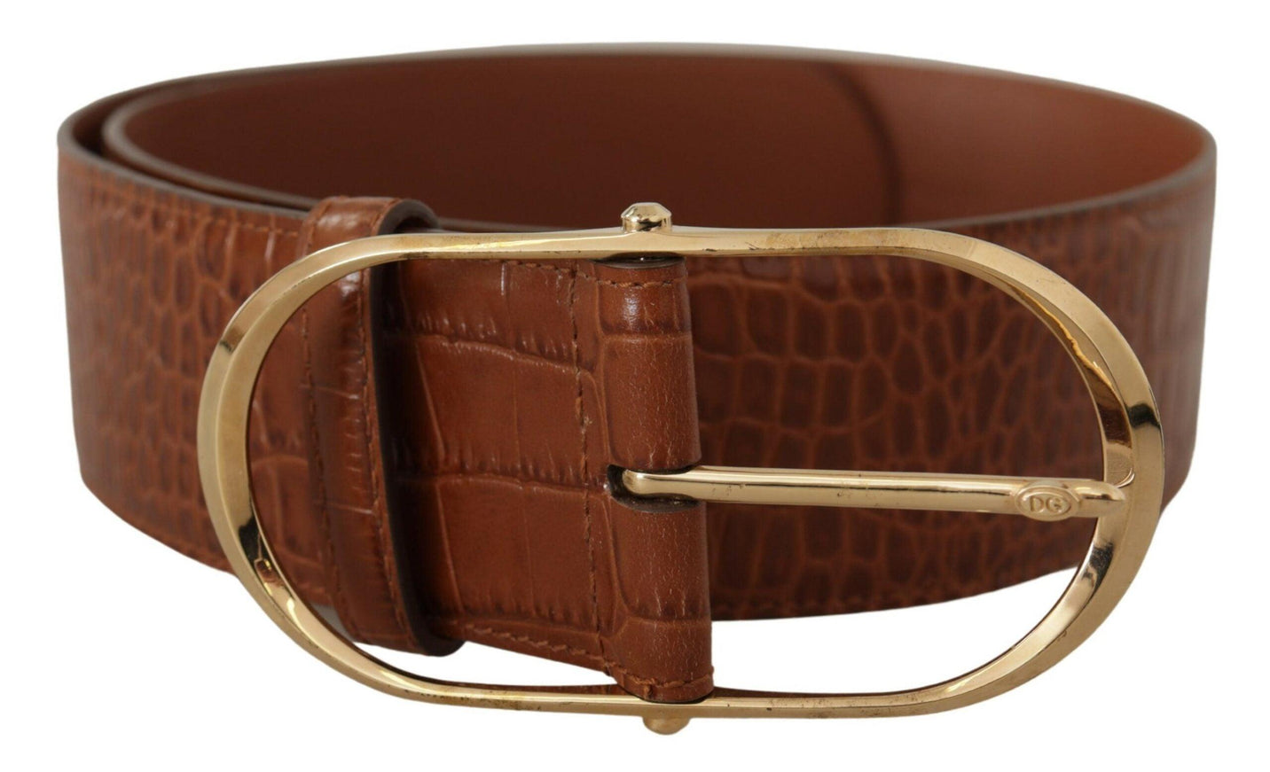 Dolce & Gabbana Brown Wide Waist Leather Gold Oval Metal Buckle Belt - Ellie Belle