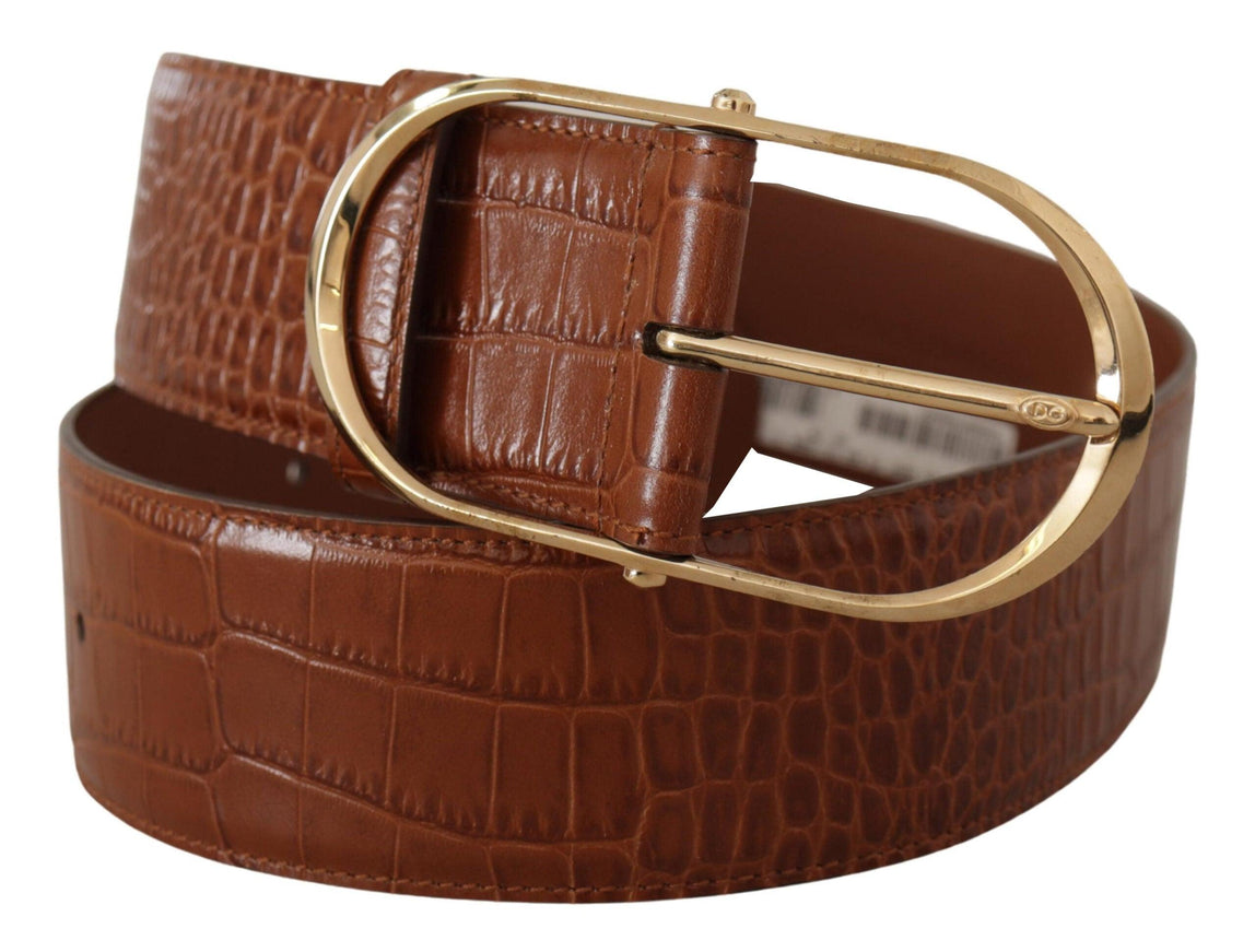 Dolce & Gabbana Brown Wide Waist Leather Gold Oval Metal Buckle Belt - Ellie Belle