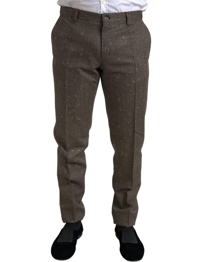 Dolce & Gabbana Brown Wool Dress Skinny Men Trouser Pants - Ellie Belle