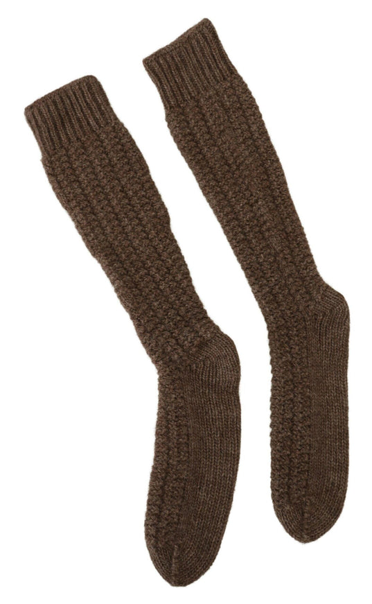 Dolce & Gabbana Brown Wool Knit Calf Long Women Socks - Ellie Belle