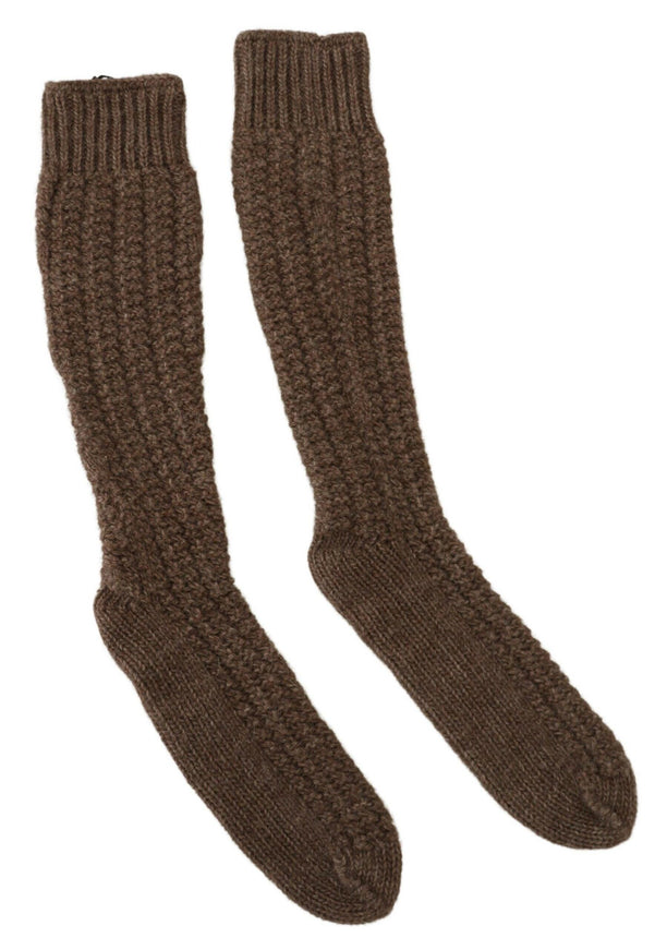 Dolce & Gabbana Brown Wool Knit Calf Long Women Socks - Ellie Belle